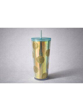Starbucks 2020 Holiday Gold Glitter Polka Dot Venti 24oz Cold Cup Tumbler – NWT